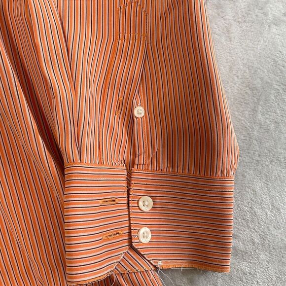 Reunion Shirt Mens 2XL XXL Orange Striped Modal Blend Button Up Hong Kong * - Picture 3 of 9
